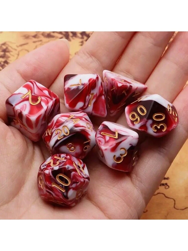 Dice Set Red Mixed White Dice MTG 7-Die Polyhedral Dice,Adult Party Games Suitable For Halloween/Christmas/Thanksgiving