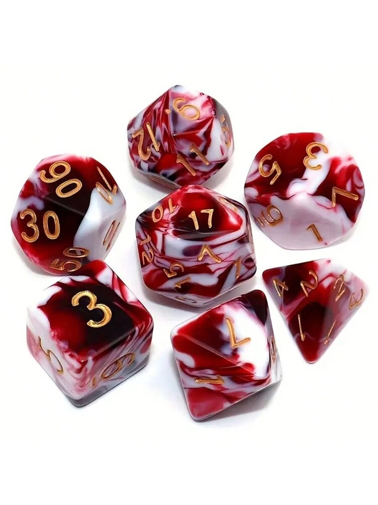 Dice Set Red Mixed White Dice MTG 7-Die Polyhedral Dice,Adult Party Games Suitable For Halloween/Christmas/Thanksgiving