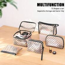 Heart Pattern Travel Makeup Bag, 1Pc Lightweight Multifunctional Water-Proof Cosmetic Organizer Handbag Bath Shower Wallet Pouch Portable Cosmetics Brush Storage Clutch With Zipper Closure For Lipstick, Brush, Skincare, Mobile Phone, Coin, Small Items, For Home, Travel, Vacation And School Use, Makeup Bag Makeup Pouch Skincare Bag Toiletry Bag Packing Cubes, Travel Essentials Cruise Essentials Storage Makeup Organizer Makeup Case - Beige - View 2