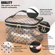 Heart Pattern Travel Makeup Bag, 1Pc Lightweight Multifunctional Water-Proof Cosmetic Organizer Handbag Bath Shower Wallet Pouch Portable Cosmetics Brush Storage Clutch With Zipper Closure For Lipstick, Brush, Skincare, Mobile Phone, Coin, Small Items, For Home, Travel, Vacation And School Use, Makeup Bag Makeup Pouch Skincare Bag Toiletry Bag Packing Cubes, Travel Essentials Cruise Essentials Storage Makeup Organizer Makeup Case - Beige - View 6