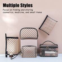 Heart Pattern Travel Makeup Bag, 1Pc Lightweight Multifunctional Water-Proof Cosmetic Organizer Handbag Bath Shower Wallet Pouch Portable Cosmetics Brush Storage Clutch With Zipper Closure For Lipstick, Brush, Skincare, Mobile Phone, Coin, Small Items, For Home, Travel, Vacation And School Use, Makeup Bag Makeup Pouch Skincare Bag Toiletry Bag Packing Cubes, Travel Essentials Cruise Essentials Storage Makeup Organizer Makeup Case - Beige - View 3