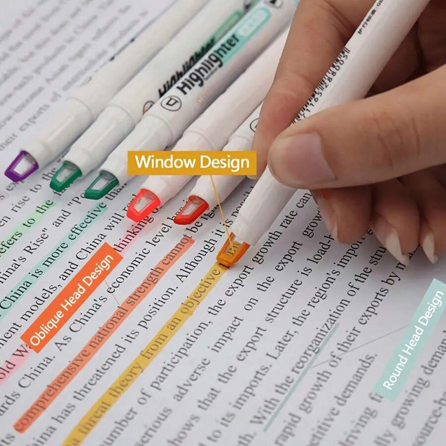 6pcs Clear View Tip Soft Light Highlighter Pens, For Students Study School Office