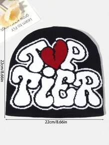 1pc Knitted Beanie Hat With Letter & Jacquard Pattern, Casual And Versatile Cold-Proof Hat Street Valentine's Day - Black - View 2