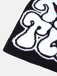 1pc Knitted Beanie Hat With Letter & Jacquard Pattern, Casual And Versatile Cold-Proof Hat Street Valentine's Day - Black - View 4