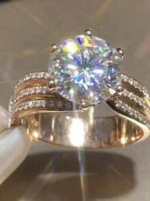 1 chiếc nhẫn cưới đính đá quý cho nữ, phụ kiện trang sức tinh tế và thời trang - Bạc - Xem 2