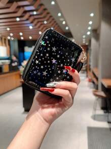 1 pieza Billetera con tarjetero ultra delgada con patrón de estrella, estuche de tarjetas casual con bolsillo con cremallera para monedas y múltiples ranuras para tarjetas, regalo de aniversario, Día de San Valentín o cumpleaños para mujeres, cartera pequeña