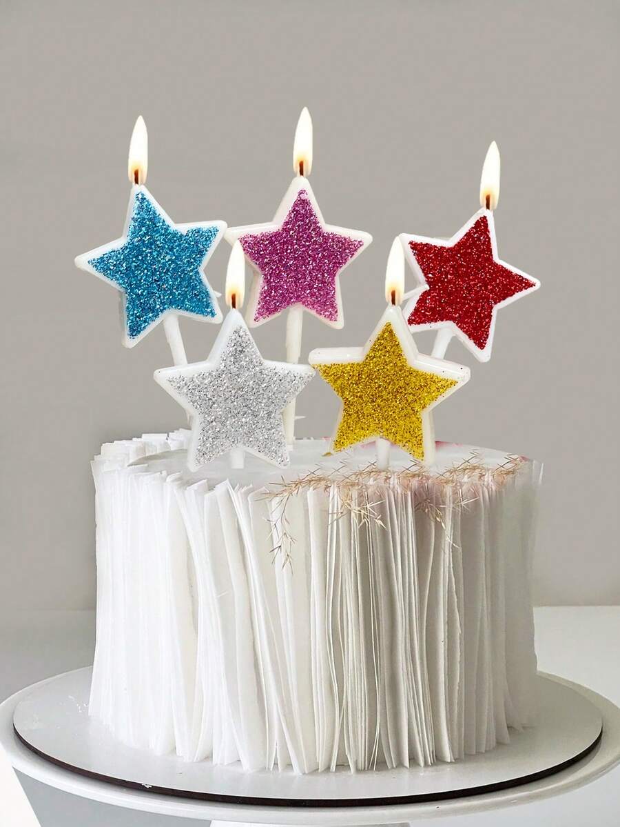 5入組星形彩帶生日蛋糕蠟燭,派對裝飾用蠟燭 - 彩色 - 查看 1