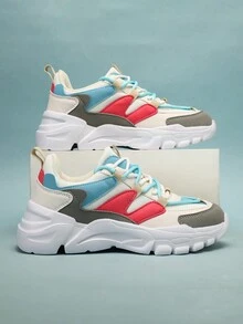 Nuevos Bambas Chunky Transpirables Y En Dos Colores Para Mujer, Zapatillas Deportivas Y Casuales Para Mujer Para Primavera Y Otoño - Azul y blanco - Ver 2