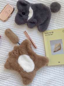 毛絨卡通考拉形狀和鑰匙包,可用作筆袋、文具收納袋、可愛的收納袋 - 灰色 - 查看 4