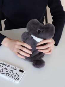毛絨卡通考拉形狀和鑰匙包,可用作筆袋、文具收納袋、可愛的收納袋 - 灰色 - 查看 1