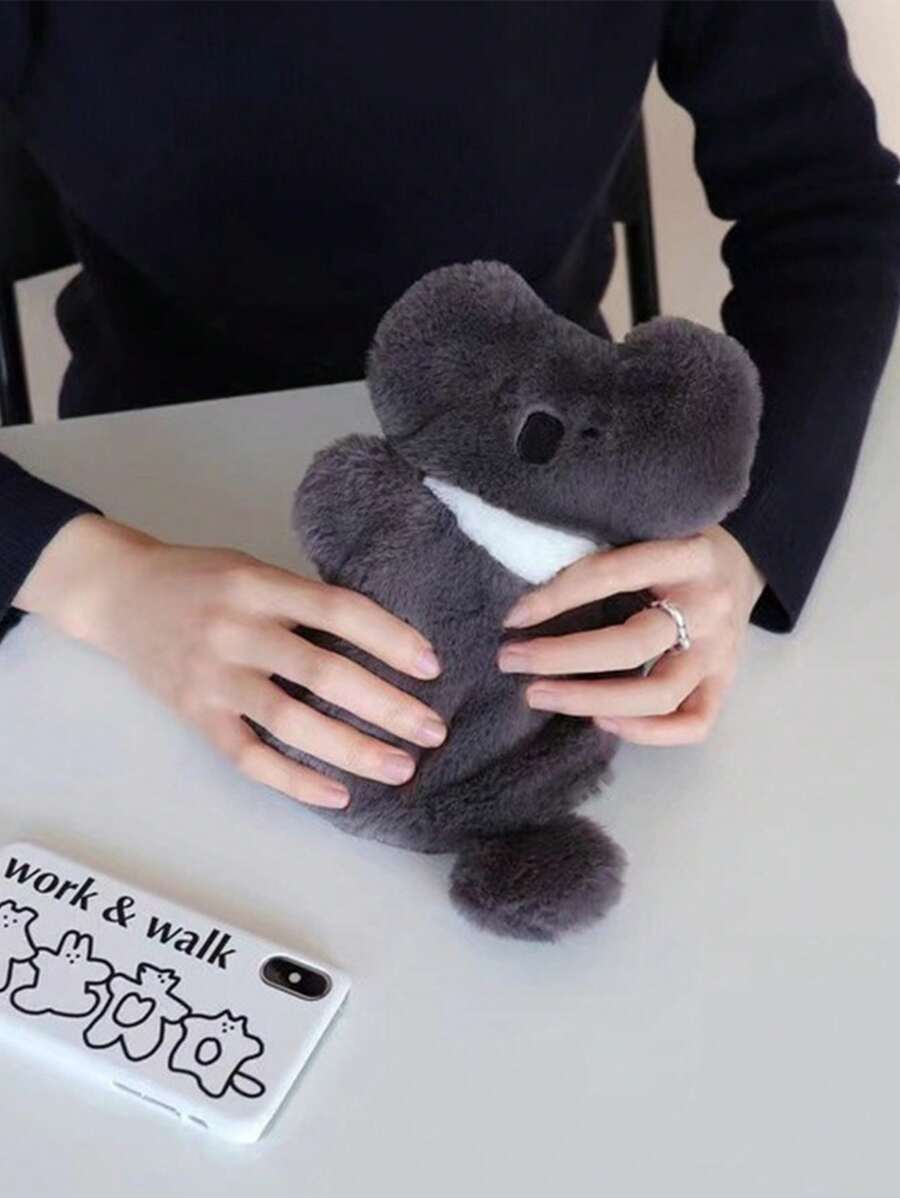 毛絨卡通考拉形狀和鑰匙包,可用作筆袋、文具收納袋、可愛的收納袋 - 灰色 - 查看 1