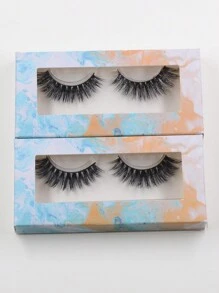 2對自然捲翹舒適假睫毛,適合日常妝容 - 黑色 - 查看 1