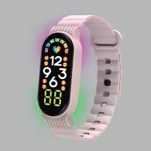 乾電池led顯示電子手錶,時尚多色防水觸控運動數字手錶,男女兼用夜光手錶 - 粉色 - 查看 1