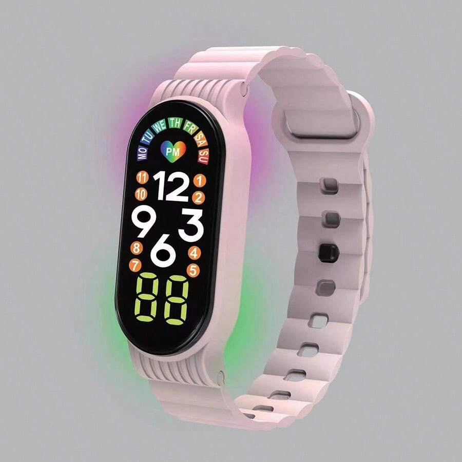 乾電池led顯示電子手錶,時尚多色防水觸控運動數字手錶,男女兼用夜光手錶 - 粉色 - 查看 1