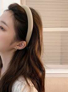 1pc 2cm Solid Color Fashionable Elegant Velvet Sponge Hairband Casual,Hairband,Hair Hoop - Khaki - View 2