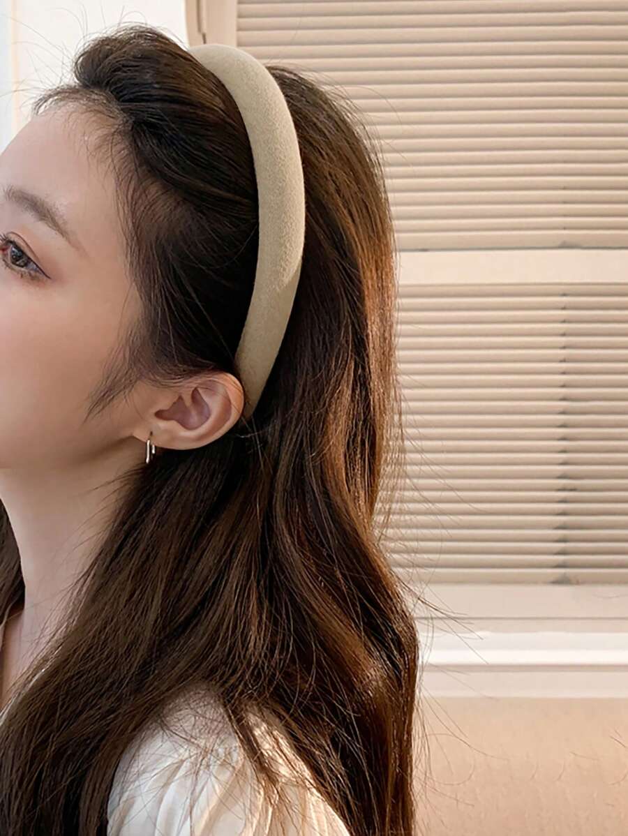 1pc 2cm Solid Color Fashionable Elegant Velvet Sponge Hairband Casual,Hairband,Hair Hoop