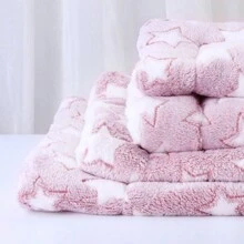 1 件粉色法蘭絨星星圖案柔軟加厚寵物墊,可水洗,適合大/中/小型寵物床或地墊,四季皆宜 - 粉色 - 查看 7