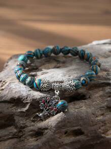 1 Vòng tay mặt dây chuyền hình cây đính đá hình con công, Vòng tay đính cườm Unisex - Nhiều màu - Xem 6