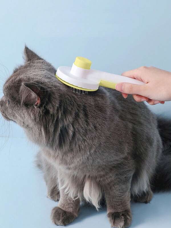 1pc Plastic Pet Fur Remover Brush, Massage Style With Press Function For Removing Pet Loose Hair