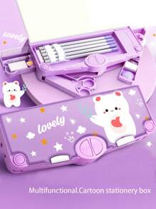 1 件随机卡通多功能文具盒，创意双层大容量简约铅笔盒，个性化笔盒，适合学生、女孩和儿童返校，铅笔袋，书包 - 紫色 - 查看 14