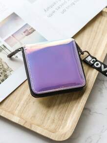 MIYIN Women's Fashion Laser Square Wallet With Card Slot Letter Graphic Zip Around Coin Wallet With Detachable Strap For Daily Women Blue Portable Cash White-Collar Workers For Female College Work Business Commute Office For Anniversary For Couple For Birthday Gift On Valentine Day Gift Gift For Women Wallet Purse Wallet Small Wallet