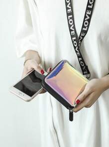 MIYIN Women's Fashion Laser Square Wallet With Card Slot Letter Graphic Zip Around Coin Wallet With Detachable Strap For Daily Women Blue Portable Cash White-Collar Workers For Female College Work Business Commute Office For Anniversary For Couple For Birthday Gift On Valentine Day Gift Gift For Women Wallet Purse Wallet Small Wallet