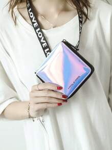 MIYIN Women's Fashion Laser Square Wallet With Card Slot Letter Graphic Zip Around Coin Wallet With Detachable Strap For Daily Women Blue Portable Cash White-Collar Workers For Female College Work Business Commute Office For Anniversary For Couple For Birthday Gift On Valentine Day Gift Gift For Women Wallet Purse Wallet Small Wallet