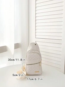 時尚網格圖案斜肩包胸包帶刺繡線適合女士