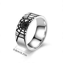 Bague En Acier Inoxydable Pour Hommes, 1 Pièce, Design Vintage En Toile D'araignée D'halloween, À La Mode, Cadeau De Bijoux De Fête Rock