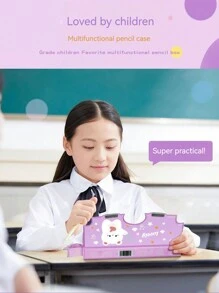 1 件随机卡通多功能文具盒，创意双层大容量简约铅笔盒，个性化笔盒，适合学生、女孩和儿童返校，铅笔袋，书包 - 紫色 - 查看 16