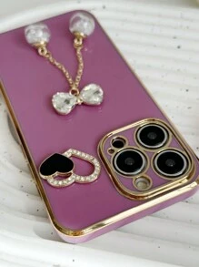 電鍍防震手機殼,金屬鑲嵌心形裝飾,蝴蝶結和信息瓶設計。相容於iphone,三星,小米,oppo,vivo手機 - 紫色 - 查看 6