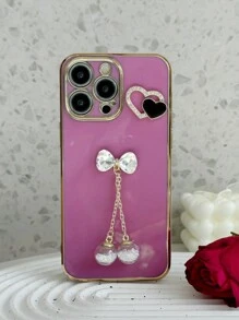 電鍍防震手機殼,金屬鑲嵌心形裝飾,蝴蝶結和信息瓶設計。相容於iphone,三星,小米,oppo,vivo手機 - 紫色 - 查看 8