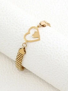 1入組可愛簡約風不銹鋼雙Love&網狀鏈條設計手環,可作為腳錬,合適的適用於女性日常穿著 - 金色 - 查看 1