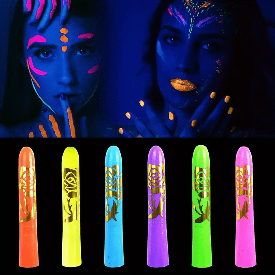 6pcs Glow In The Dark Face Paints, Uv Fluorescent Paint Body Crayons