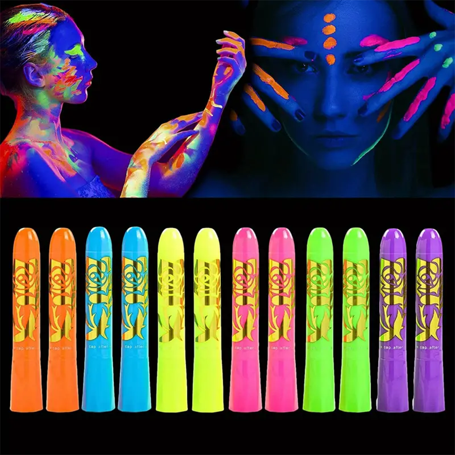 6pcs Glow In The Dark Face Paints, Uv Fluorescent Paint Body Crayons