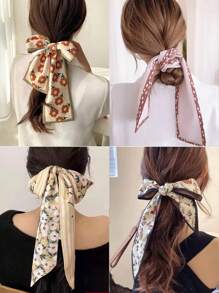 4pcs 2023 New Arrival Small Silk Scarf Hair Rope With Ribbon Ends, Hair Accessory For Women Boho - Multicolor - View 1