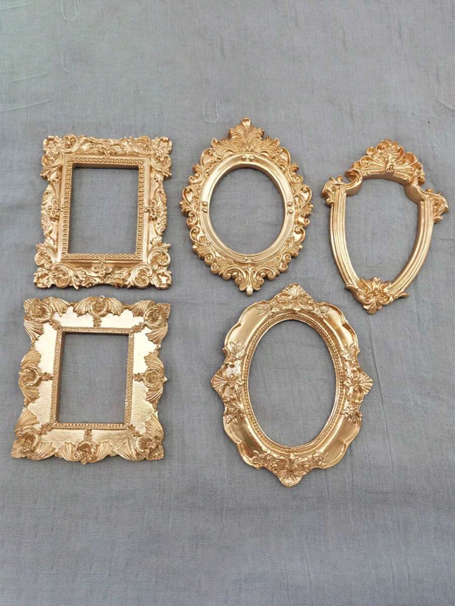 1 Pieza Mini Marco De Fotos De Estilo Victoriano Antiguo En Un Material De Resina En Cobre Antiguo, Adecuado Para La Exhibición De Joyas Y Como Utilería Para Fotografía - Dorado - Ver 1