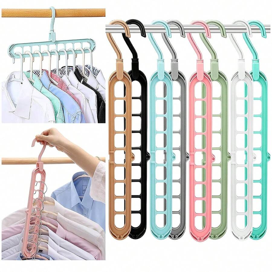 Kit 3 Cabide Mágico Giratório 9 Divisórias Dobrável Organizador Multifuncional 360º Arara Guarda Roupa - Tamanho Único - Visão 1