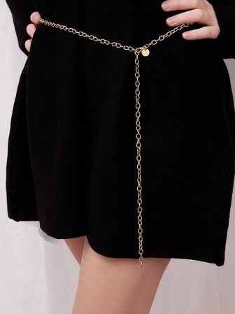 1入女士洋裝金色環扣腰鏈,瘦身裙腰帶與可調整鏈子