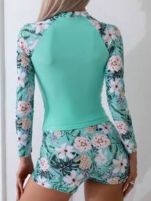 Printed Long Sleeve Two-Piece Swimwear Set Summer