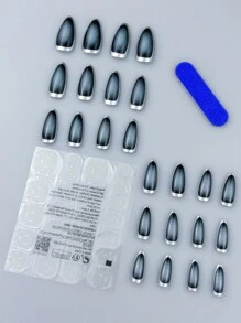 4入組Y2K美學風格中號方頭藍色漸變貓眼全指甲藝術套裝，適用於女性和女孩日常穿搭及派對貼片指甲油供應 - 彩色 - 查看 2