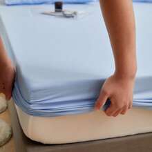 1 pieza Sábana ajustada de poliéster - Gris claro - Celeste - Ver 7