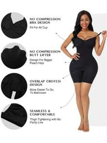 女性緊身塑身衣，具有收緊背帶和全胸部、臀部提升功能 - 黑色 - 查看 5