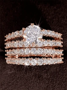 1pair Silver/white Gold Plated Eight Hearts & Eight Arrows Cut Cz Engagement/wedding Rings - Silver - View 4