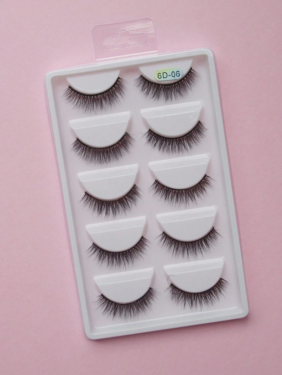 5 Pares de Cílios Postiços Efeito Natural 6D / Cílios Longos T-5P305-6 6D-06 - Preto - Visão 1