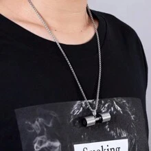 1件男士時尚啞鈴健身不銹鋼吊墜項鍊 - 銀色 - 查看 6