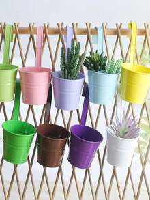 藍色牆籬花盆裝飾陽台,色彩繽紛的鐵製掛桶,植物盆栽容器,大尺寸(1個/2個/5個/10個) - 藍色 - 查看 5