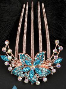 1pc Vintage Bridal Rhinestone Hair Accessory For Wedding, Party And Travel - Blue - View 1