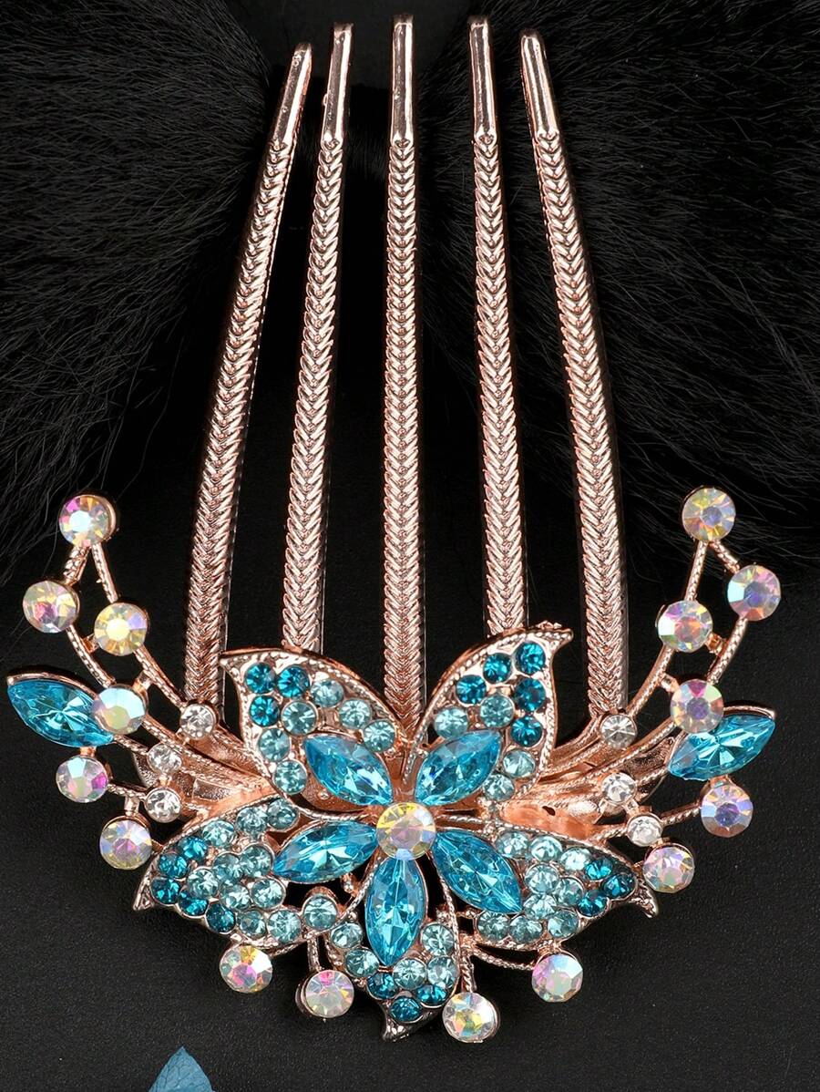 1pc Vintage Bridal Rhinestone Hair Accessory For Wedding, Party And Travel - Blue - View 1