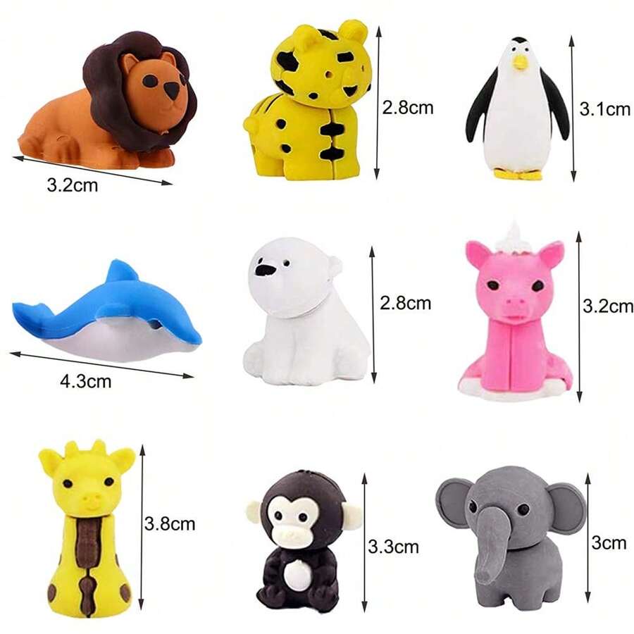 60pcs Random Animal Eraser Set For Children's Desk, Pencil, Puzzle